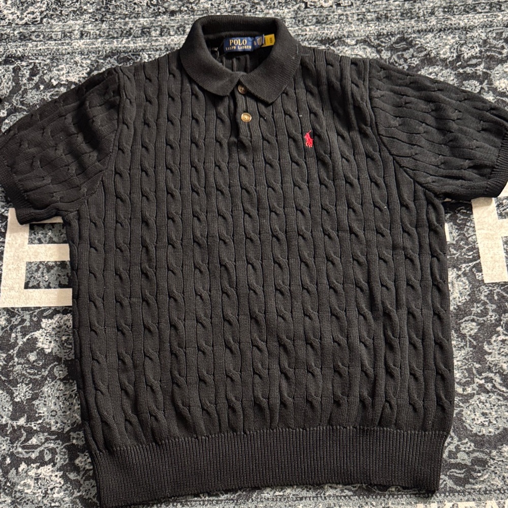 Polo By Ralph Lauren Black Cable Knit Polo - image 1